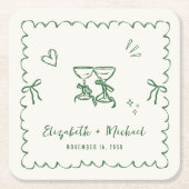 Whimsical Green Wavy Frame Cream Wedding Rechteckiger Pappuntersetzer (Vorderseite)