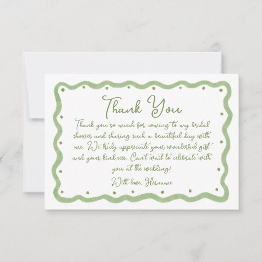 Whimsical Green Wavy Hand Painted Bridal Shower Dankeskarte (Vorderseite)