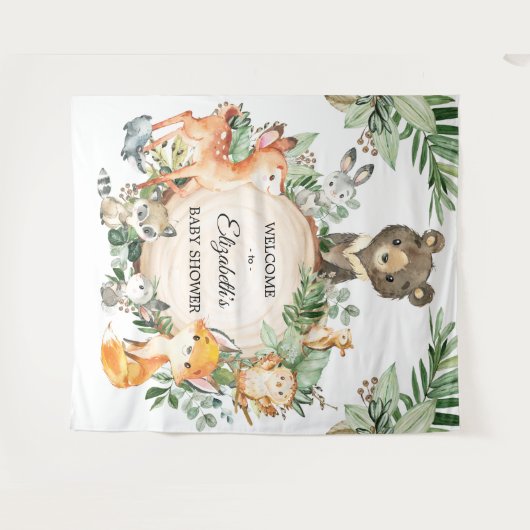 Whimsical Greenerenery Woodland Baby Animals Willk Wandteppich (Vorderseite (Horizontal))