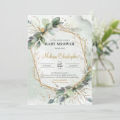 Whimsical Greenerfoliage Gold geometrische Baby Einladung (Stehend Vorderseite)