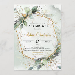 Whimsical Greenerfoliage Gold geometrische Baby Einladung