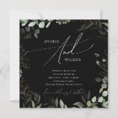 Whimsical Greenerity Black and Gold Square Wedding Einladung (Vorderseite)