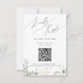 Whimsical Greenery and Gold QR Code RSVP Card Karte (Vorderseite)
