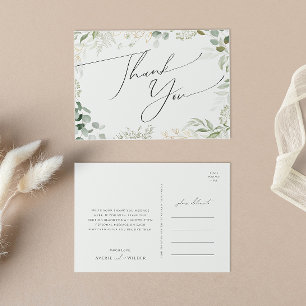Whimsical Greenery and Gold Wedding Vielen Dank Postkarte