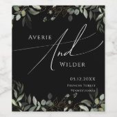 Whimsical Greenery Black and Gold | Hochzeit Weinetikett (Einzelnes Label)