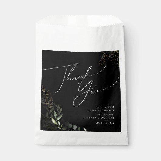 Whimsical Greenery Black and Gold | Vielen Dank Geschenktütchen (Vorderseite)