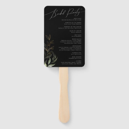 Whimsical Greenery Black and Gold Wedding Programm Fächer (Rückseite)