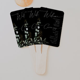 Whimsical Greenery Black and Gold Wedding Programm Fächer