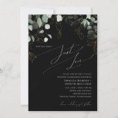 Whimsical Greenery Black Gold Just Liebe Hochzeit Einladung (Vorderseite)