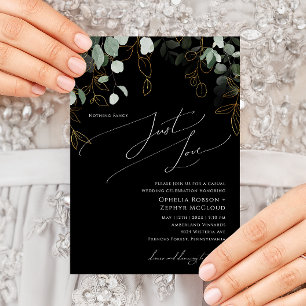 Whimsical Greenery Black Gold Just Liebe Hochzeit Einladung