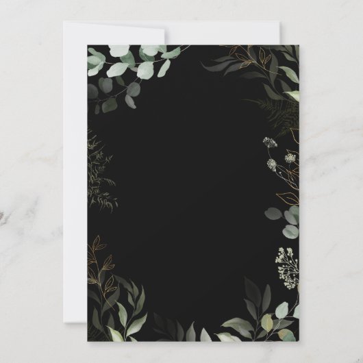 Whimsical Greenery Black Gold Traditionelle Hochze Einladung (Rückseite)
