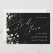 Whimsical Greenery Black Horizontal Brautparty Einladung (Vorderseite)