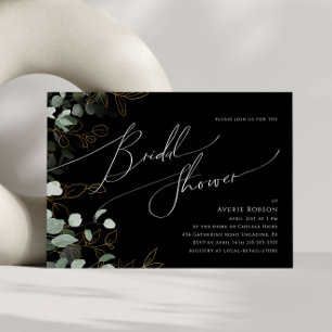 Whimsical Greenery Black Horizontal Brautparty Einladung
