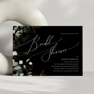 Whimsical Greenery Black Horizontal Brautparty Einladung