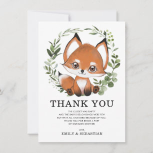 Whimsical Greenery Fox Wild One Forest Baby Shower Dankeskarte