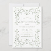 Whimsical Greenery Frame Vintage Baby Shower Einladung (Vorderseite)