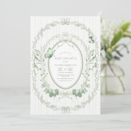 Whimsical Greenery Frame Vintage Baby Shower Einladung