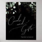 Whimsical Greenery Gold Black Cards and Gifts Sign Poster (Vorne)