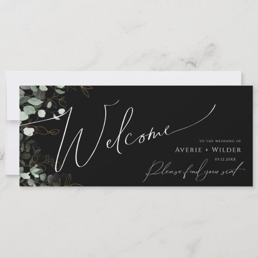 Whimsical Greenery Gold Black Seating Chart Header (Rückseite)