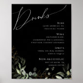 Whimsical Greenery Gold Black Wedding Drinks Menü Poster (Vorne)