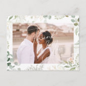 Whimsical Greenery Gold Foto Hochzeit Vielen Dank Postkarte (Vorderseite)