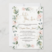 Whimsical Greenery Gold Pink Blume Brautparty Einladung (Vorderseite)