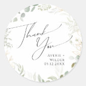 Whimsical Greenery Gold Vielen Dank Gastgeschenk H Runder Aufkleber (Vorderseite)
