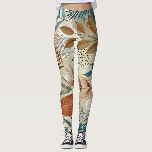 Whimsical Greenery Moderne botanische Leggings (Vorderseite)