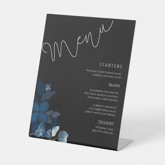Whimsical Greenery Schwarzes Hochzeitsmenü  Sockelschild (Vorderseite)