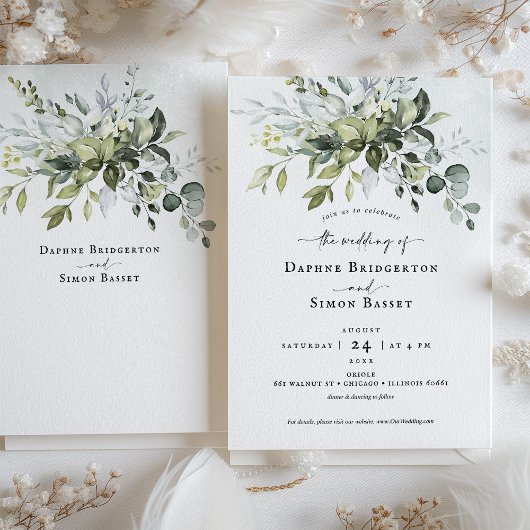 Whimsical Greenery Script Einladung Hochzeit