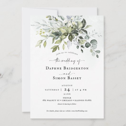 Whimsical Greenery Script Einladung Hochzeit (Vorderseite)