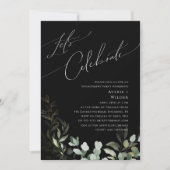 Whimsical Greenery und Gold Black Let's Celebrate Einladung (Vorderseite)