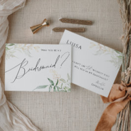 Whimsical Greenery und Gold Bridesmaid Card Einladung