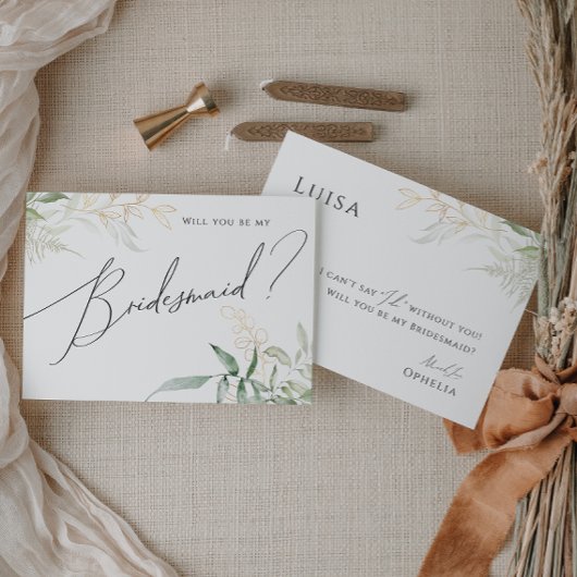Whimsical Greenery und Gold Bridesmaid Card Einladung