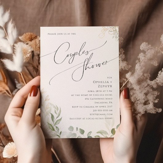 Whimsical Greenery und Gold | Dusche für Paare Einladung