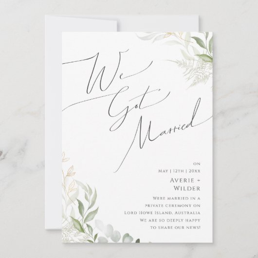 Whimsical Greenery und Gold Elopement Ankündigung (Vorderseite)