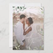 Whimsical Greenery und Gold Flat Verblendetes Foto Dankeskarte (Vorderseite)