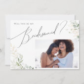 Whimsical Greenery und Gold Foto Bridesmaid Card Einladung (Vorderseite)