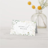 Whimsical Greenery und Gold | Gedeckte Hochzeit Platzkarte (Rückseite)
