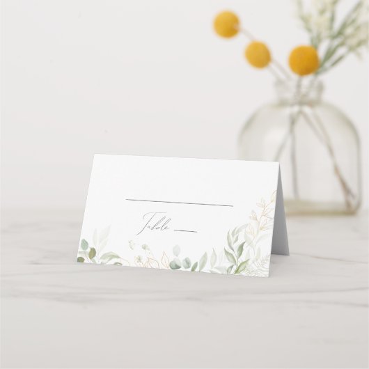 Whimsical Greenery und Gold | Gedeckte Hochzeit Platzkarte (Vorderseite)