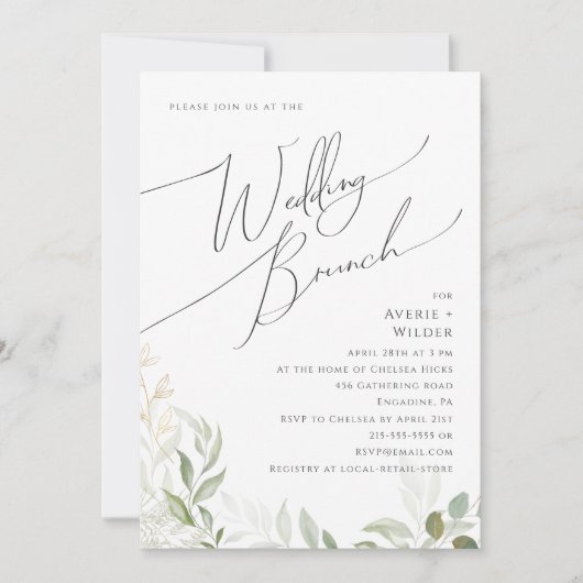 Whimsical Greenery und Gold | Hochzeitsfeier Einladung (Vorderseite)