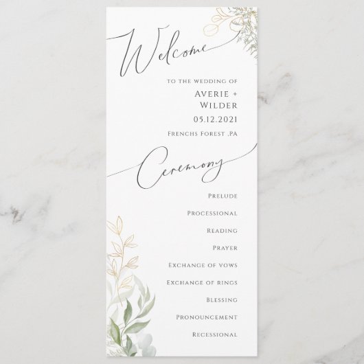 Whimsical Greenery und Gold | Hochzeitsprogramm Programm (Vorderseite)