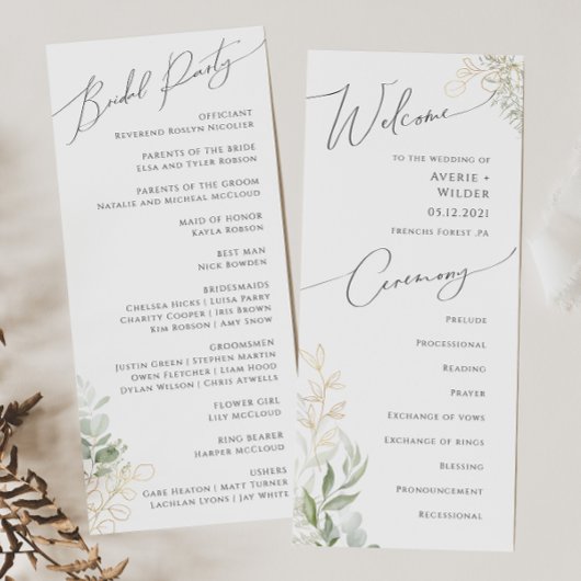 Whimsical Greenery und Gold | Hochzeitsprogramm Programm