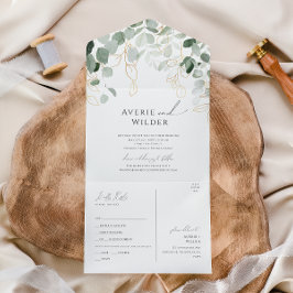 Whimsical Greenery und Gold Lässiges Siegel und se All In One Einladung