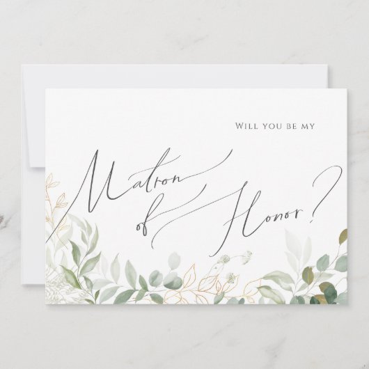 Whimsical Greenery und Gold | Matron of Honor Card Einladung (Vorderseite)