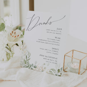 Whimsical Greenery und Gold   Menü "Hochzeitsgeträ Sockelschild