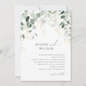 Whimsical Greenery und Gold Monogram Foto Wedding Einladung (Vorderseite)