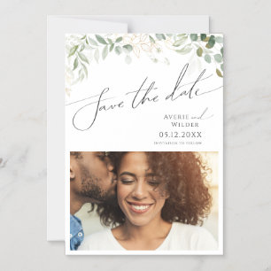 Whimsical Greenery und Gold Save the Date Magneteinladung