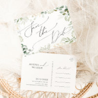 Whimsical Greenery und Gold Save the Date Postcard