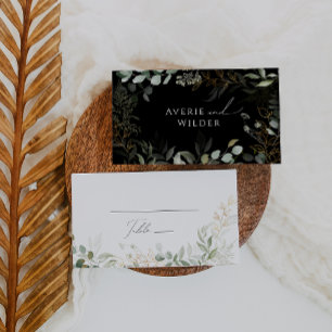 Whimsical Greenery und Gold   Schwarz-Weiß-Wohnung Platzkarte